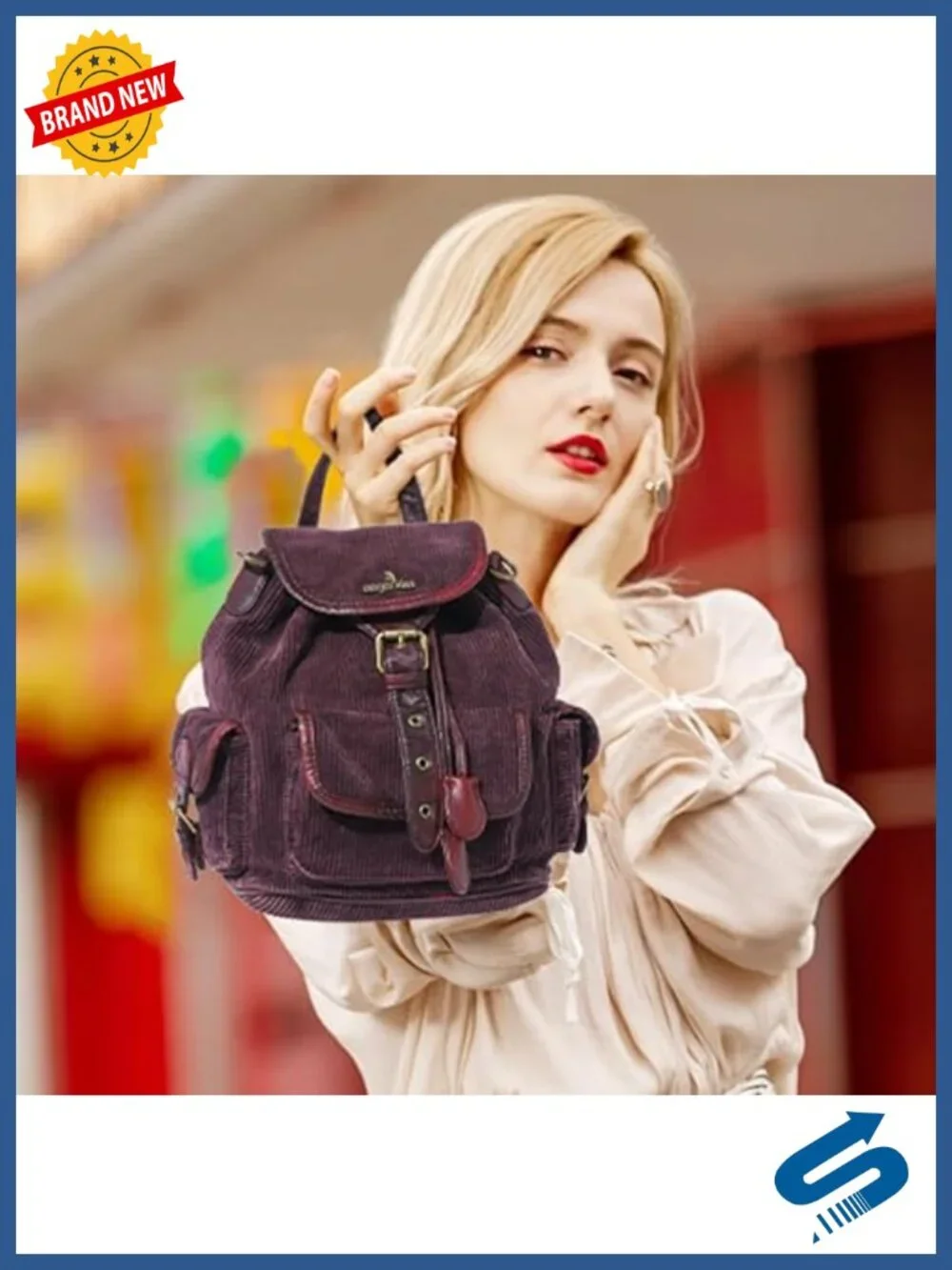 Small Corduroy Backpack Purse, 3-in-1 Convertible Shoulder Bag with Detachable